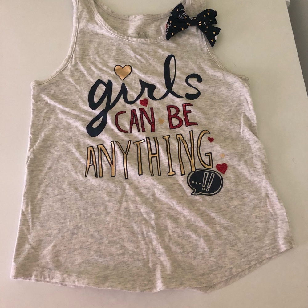 Justice Girls "Girls Can Be Anything" Grey Graphic Tank Top with Bow
